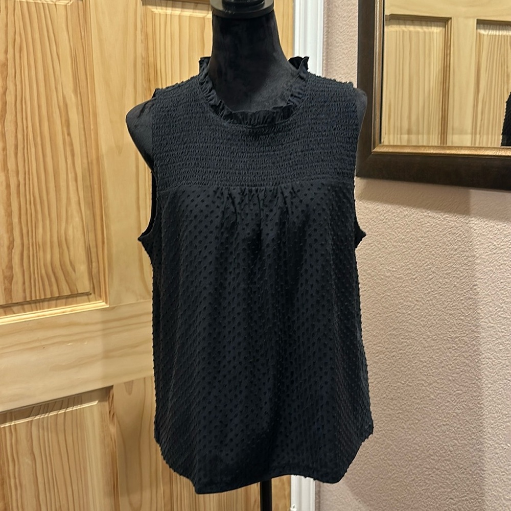 J Crew women’s black smocked clip-dot tank top size EX large